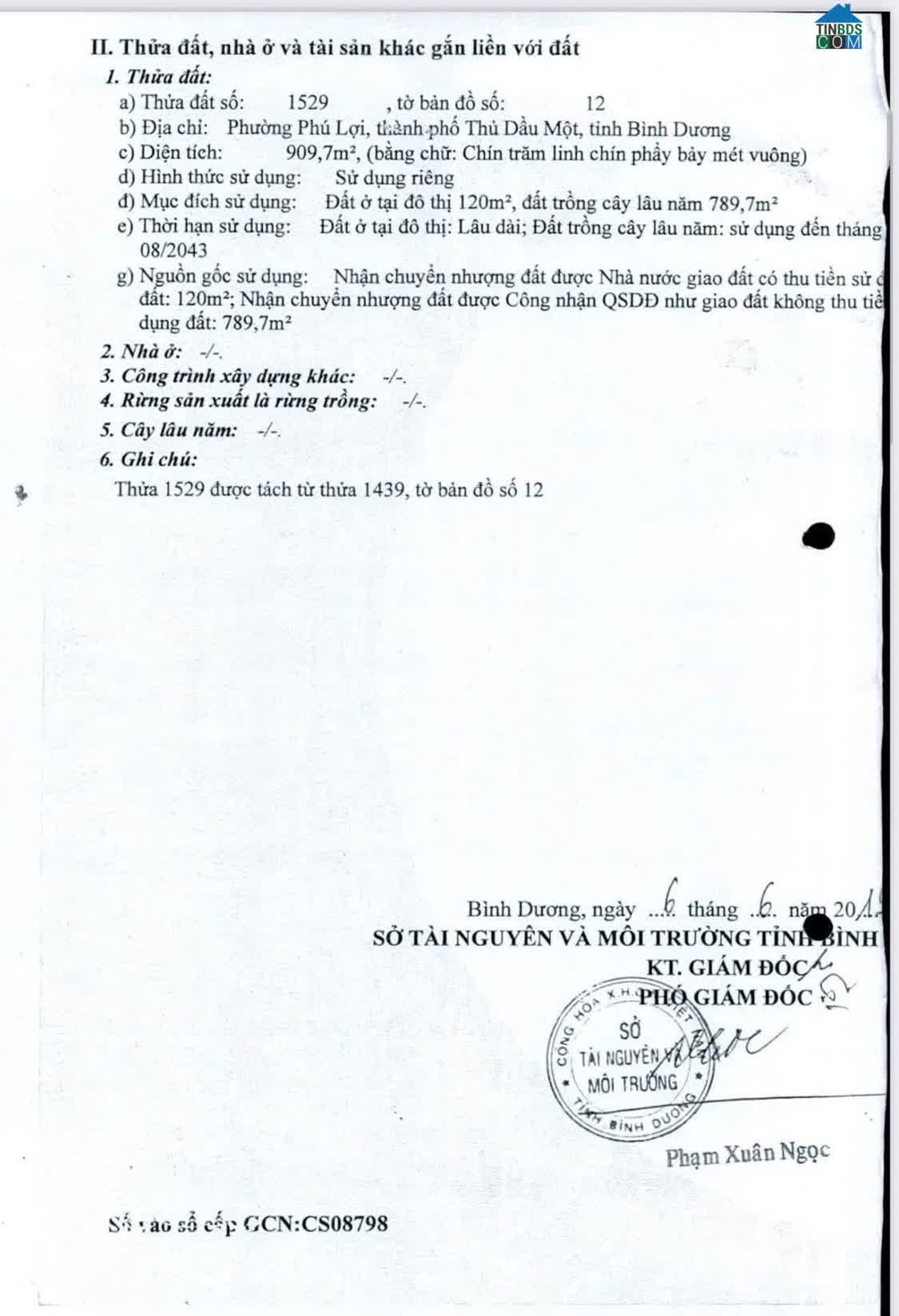Ảnh Bán nhanh lô đất trống tại Phú Lợi, Thủ Dầu Một, Bình Dương, 6 tỷ, 909 m2 Hot! 1