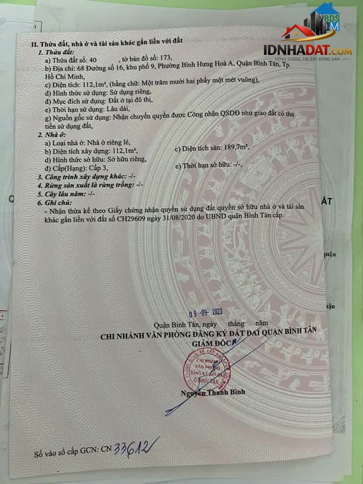 Ảnh Chính Chủ Cần Bán Nhà Mặt Tiền Ngay Chợ Phường Hưng Hòa A - Quận Bình Tân - TP Hồ Chí Minh 4