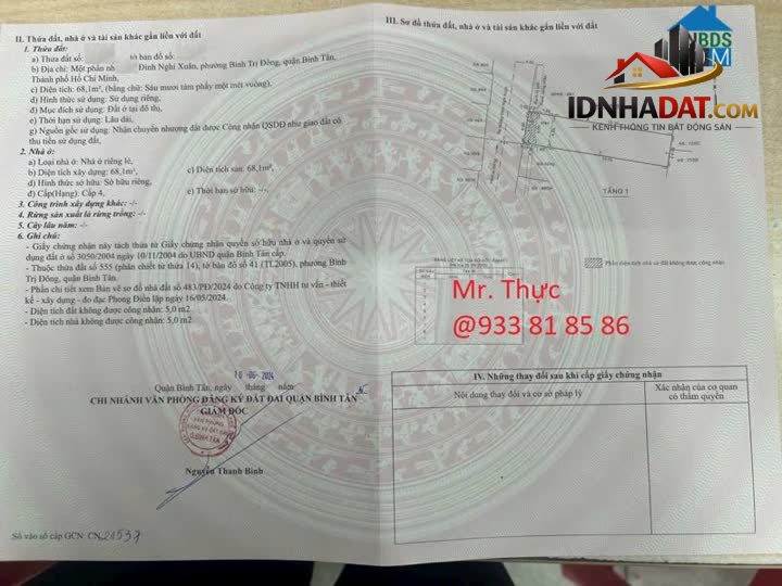 Ảnh Bán Đất hẻm 6m, Đình Nghi Xuân - Bình Tân - 4 x 18, 4 tỷ 9 TL 2