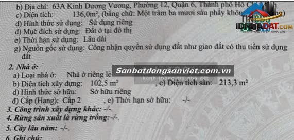 Bán nhà Đường Kinh Dương Vương – Phường cũ 12 Quận 6 – Phường mới Phú Lâm – Thành phố Hồ Chí Minh – Diện tích 128 m² – Giá 28000000000