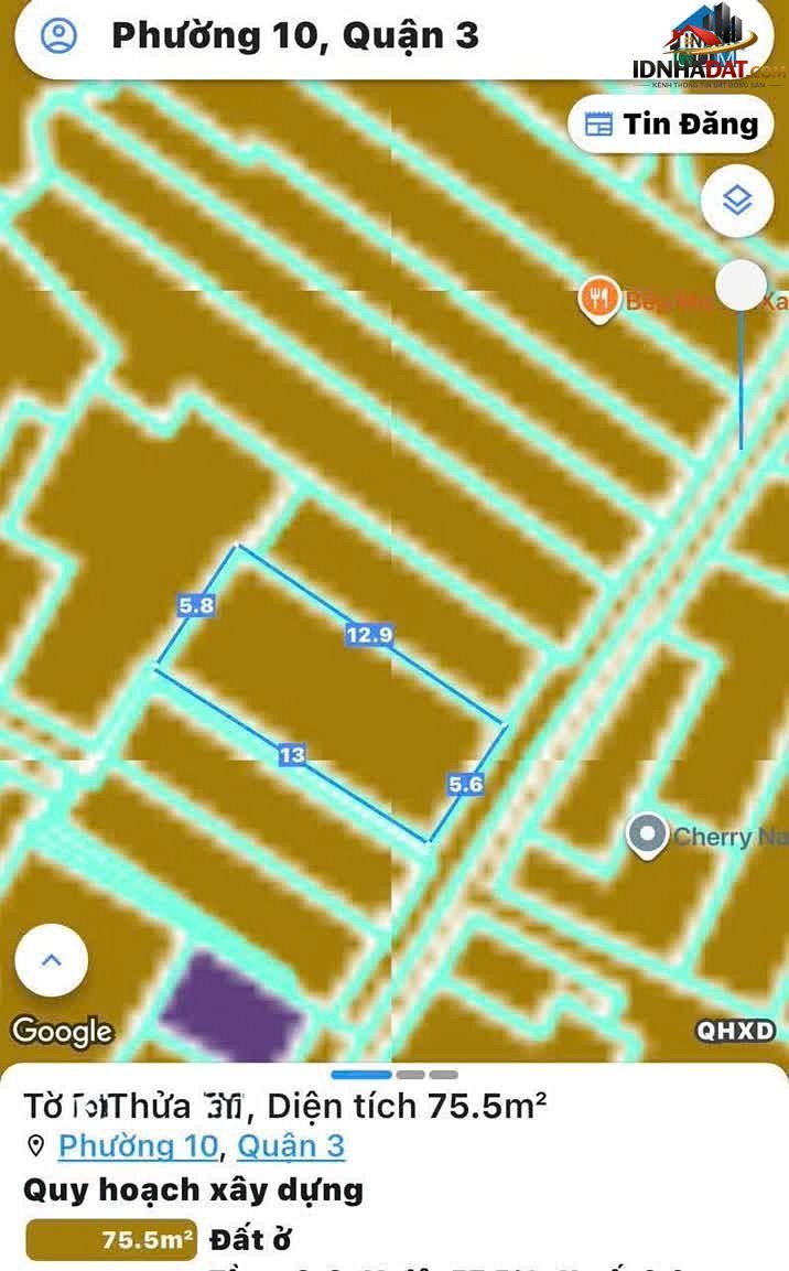 Bán nhà đất Đường Cách Mạng Tháng Tám – Quận 3 – Thành phố Hồ Chí Minh – 69 m² – 12 tỷ