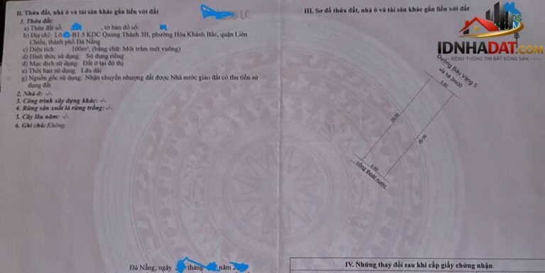 Bán đất Đường Bàu Vàng 5 – Phường cũ Không xác định Quận Liên Chiểu – Thành phố Đà Nẵng 100 m² 4.65 tỷ