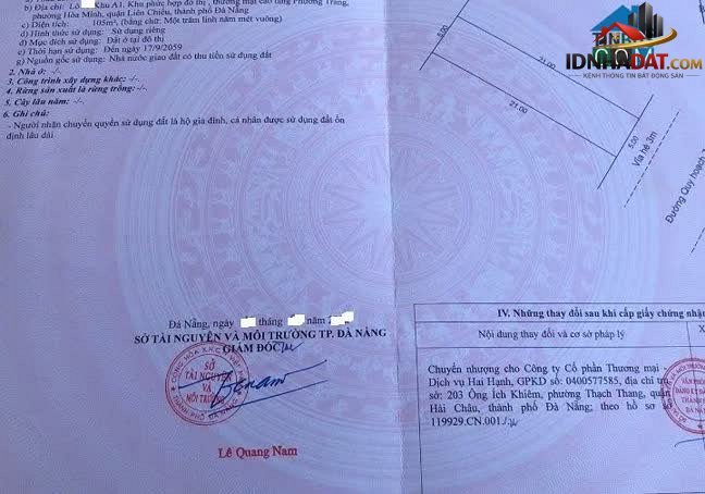 Bán đất Đường Trần Đăng – Phường cũ Hòa Minh Quận Liên Chiểu – Thành phố Đà Nẵng 210 m² 15.7 tỷ
