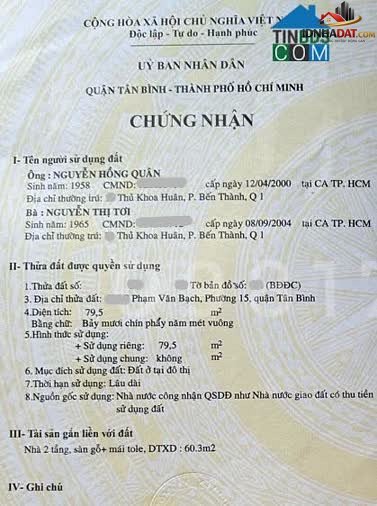 Bán nhà đất Đường Phạm Văn Bạch – Phường cũ … – Bán nhà mặt phố Quận Tân Bình – TP Hồ Chí Minh giá 5 – 7 tỷ