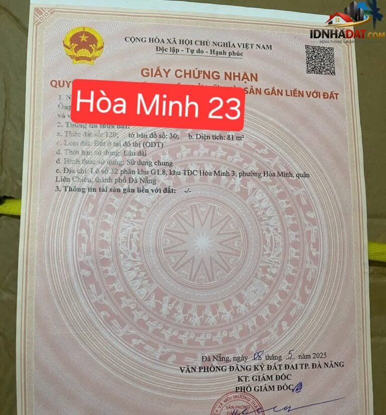 Bán đất Đường Hòa Minh 23 – Phường cũ Không xác định Quận Liên Chiểu – Thành phố Đà Nẵng 81 m² – 5.55 tỷ
