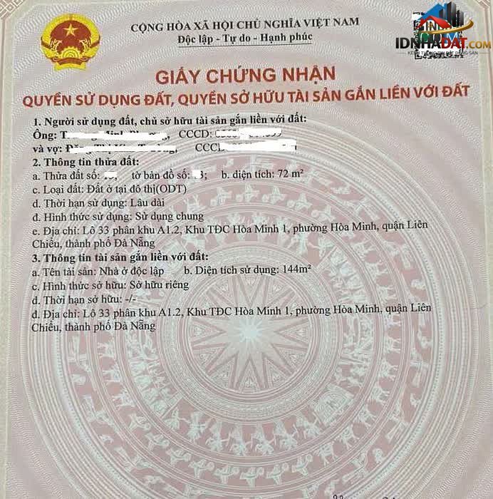 Bán nhà đất Đường Giáp Văn Cương – Phường cũ Không xác định Quận Liên Chiểu – Thành phố Đà Nẵng 72 m² 6.25 tỷ