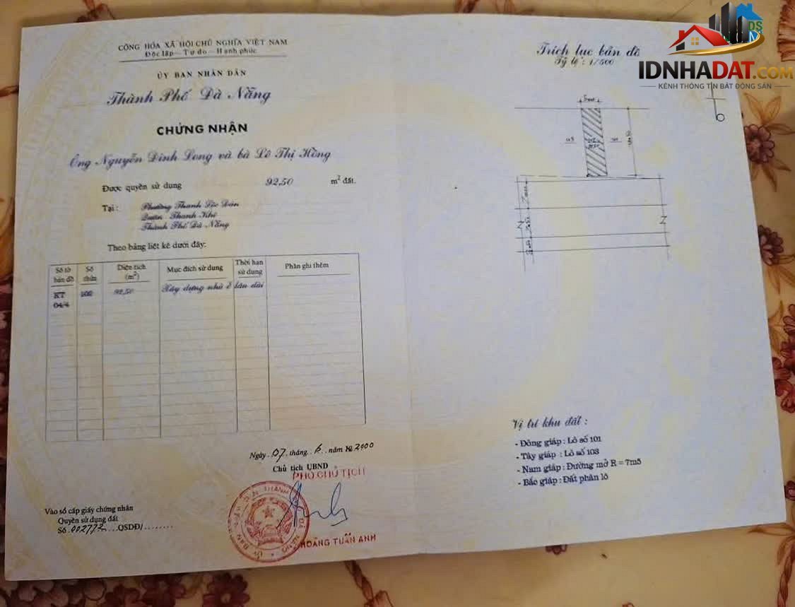 Bán nhà mặt phố Đường Kỳ Đồng Quận Thanh Khê Thành Phố Đà Nẵng Diện Tích 93m² Giá 10.5 Tỷ