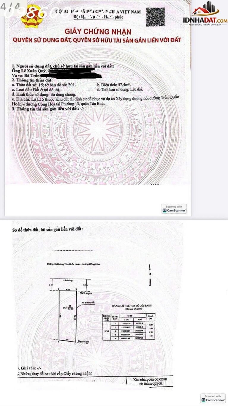 Bán đất Phường Tân Bình Quận Tân Bình Thành Phố Hồ Chí Minh diện tích 113m2 giá 33,2 tỷ
