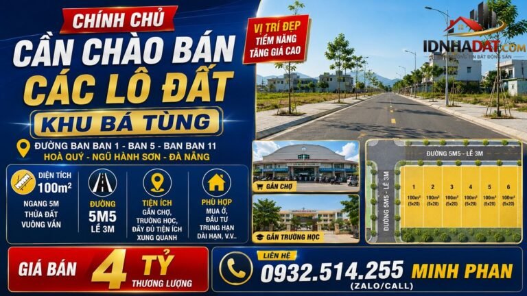 Bán đất Hòa Quý Ngũ Hành Sơn Đà Nẵng 100m2 chỉ 4 tỷ TL – Bán đất Quận Ngũ Hành Sơn – Đà Nẵng giá 3 – 5 tỷ