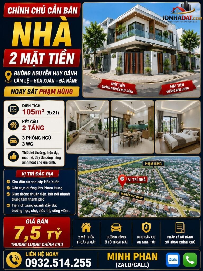 Bán nhà Hòa Xuân Quận Cẩm Lệ Thành Phố Đà Nẵng 105m2 giá 7,5 tỷ