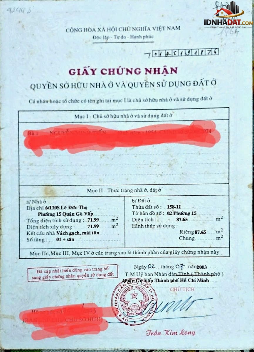 Chính chủ cần bán nhà cấp 4 hẻm oto tại lê đức thọ – phường 15 – quận gò vấp – tphcm Bán nhà đất Đường Lê Đức Thọ – Phường cũ 15 Quận Gò Vấp – Phường mới 15 – Thành phố Hồ Chí Minh 88m2 8.8 tỷ