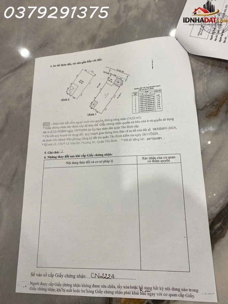 Chính chủ bán nhà riêng 1 trệt 1 lầu Lê Văn Sỹ – Phường cũ Tân Sơn Hòa Quận Tân Bình – Phường mới Tân Sơn Hòa – Thành phố Hồ Chí Minh diện tích 80.2 m2 giá 23 tỷ