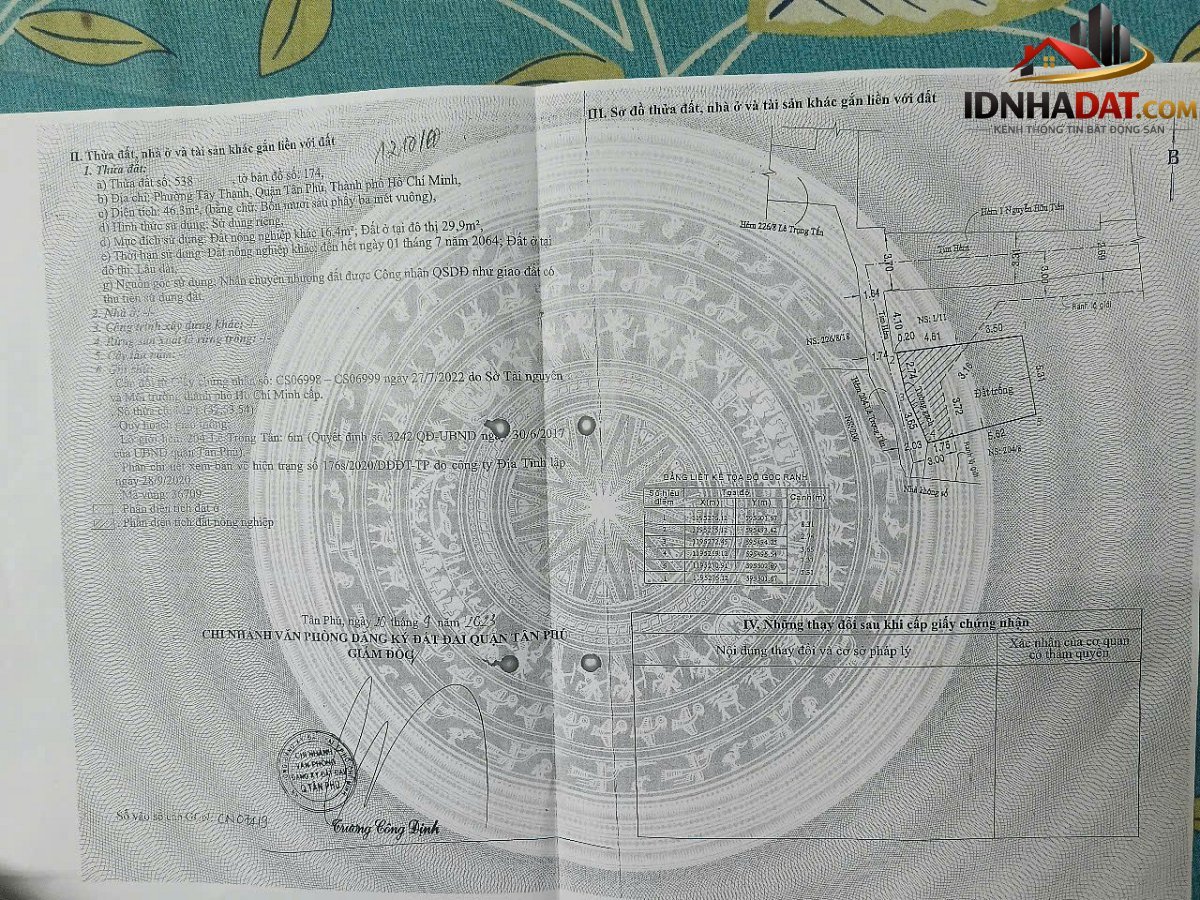 Đất xây nhà 3 tầng Đường Lê Trọng Tấn – Phường cũ Tây Thạnh Quận Tân Phú – Phường mới Tây Thạnh – Thành phố Hồ Chí Minh diện tích 47m2 giá 3.3 tỷ