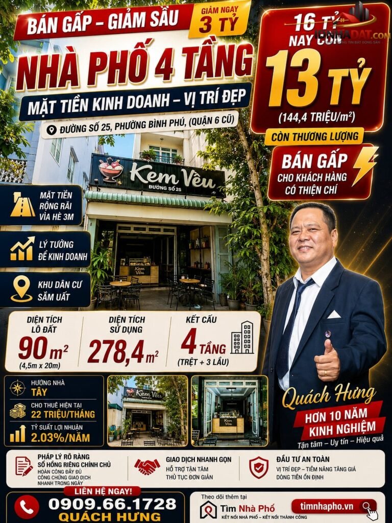 Nhà 4 tầng mt đường số 25 bình phú quận 6 – hđt cao – chỉ 13 tỷ – Bán nhà đất Đường Bình Phú – Phường cũ Bình Phú Quận 6 – Phường mới Bình Phú – Thành phố Hồ Chí Minh