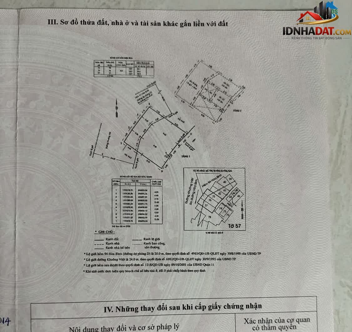 Bán nhà đất Đường Hòa Bình – Phường cũ 5 Quận 11 – Thành phố Hồ Chí Minh 175 m² 27.5 tỷ