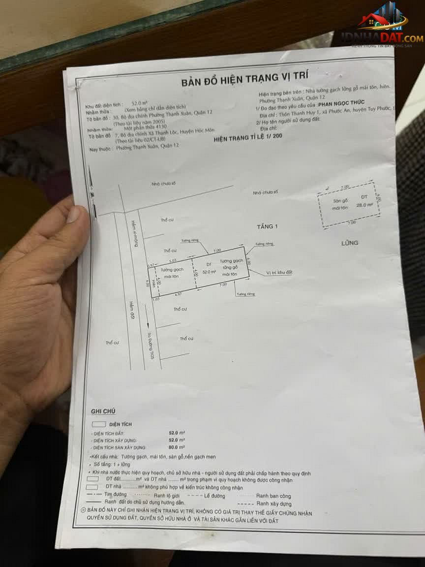 Bán nhà đất Đường Thạnh Xuân 25 – Phường cũ Thạnh Xuân Quận 12 – Thành phố Hồ Chí Minh 42 m² 1.55 tỷ