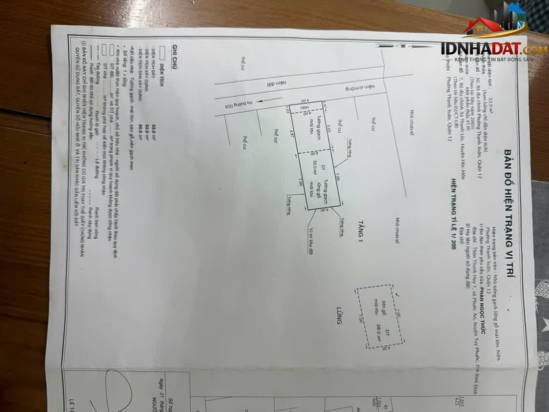 Bán nhà đất Đường Thạnh Xuân 25 – Phường cũ Thạnh Xuân Quận 12 – Thành phố Hồ Chí Minh 42 m² 1.55 tỷ