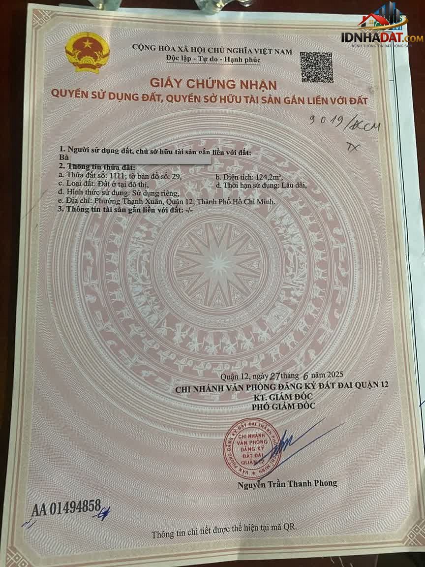 Bán đất Đường Thạnh Xuân 25 – Phường cũ Thạnh Xuân Quận 12 – Thành phố Hồ Chí Minh – Diện tích 125 m² – Giá 5.6 tỷ