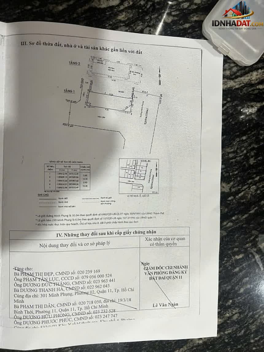 Bán nhà mặt phố Đường Minh Phụng – Phường cũ 2 Quận 11 – Thành phố Hồ Chí Minh – Diện tích 44 m² – Giá 18 tỷ