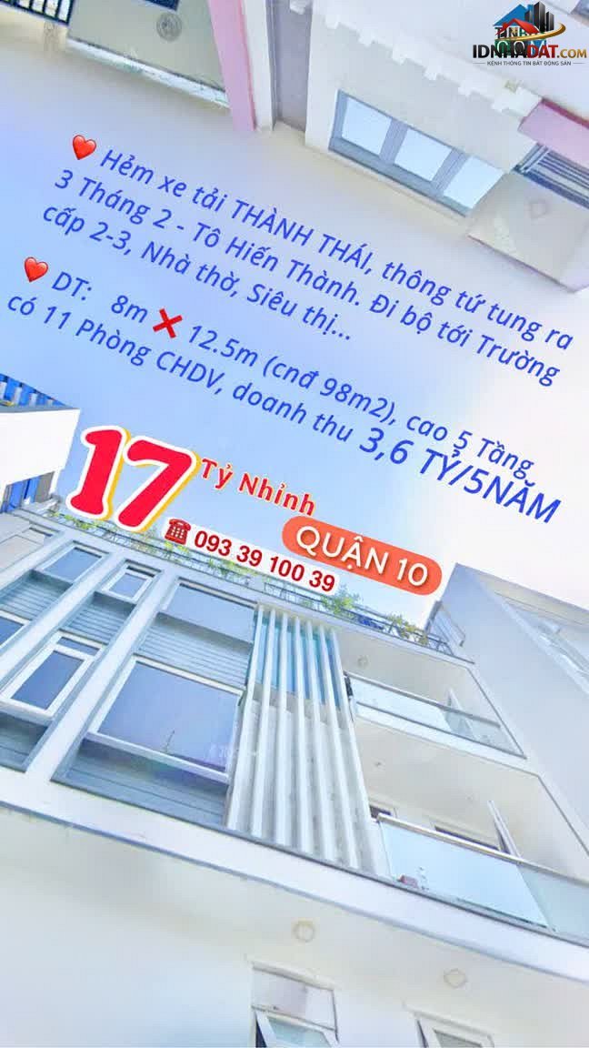Bán nhà đất Đường Thành Thái – Quận 10 – Thành phố Hồ Chí Minh 98 m² 17 tỷ