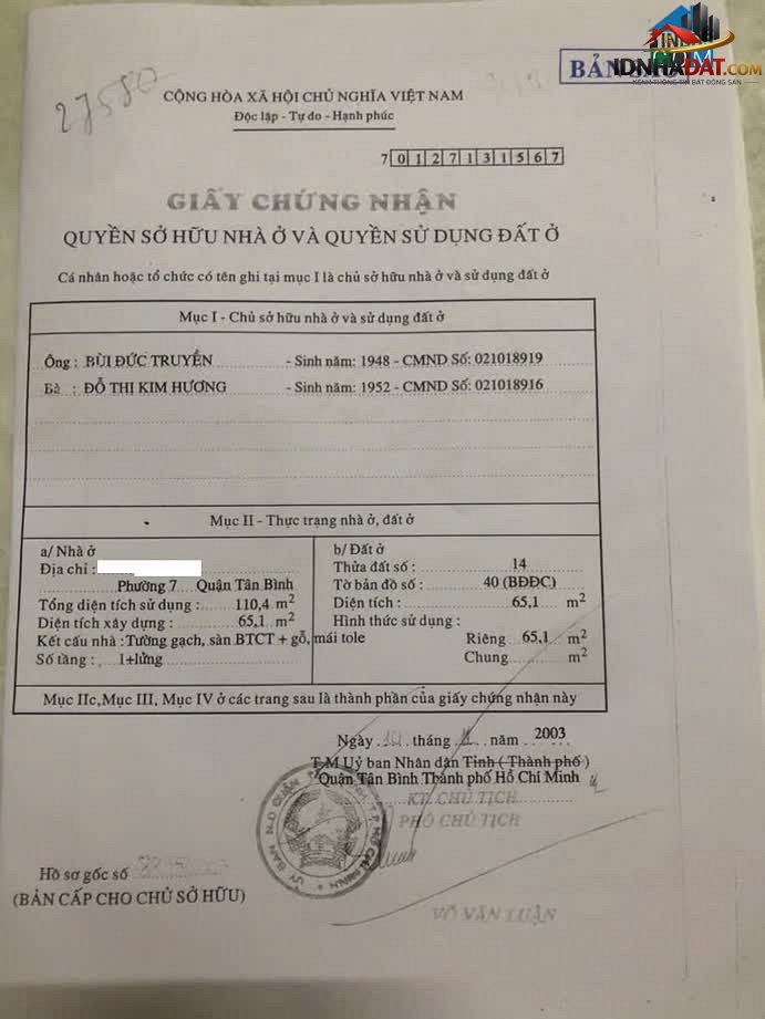 Bán nhà đất Đường 3 mặt tiền – Phường cũ 7 Quận Tân Bình – Thành phố Hồ Chí Minh – Diện tích 65 m² – Giá 5.5 tỷ