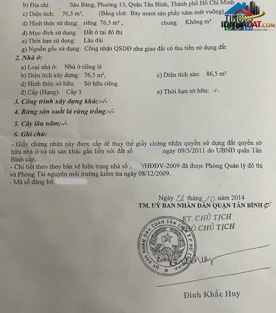 Bán nhà đất Đường Bàu Bàng – Phường cũ 13 Quận Tân Bình – Thành phố Hồ Chí Minh 77m² 7.2 tỷ