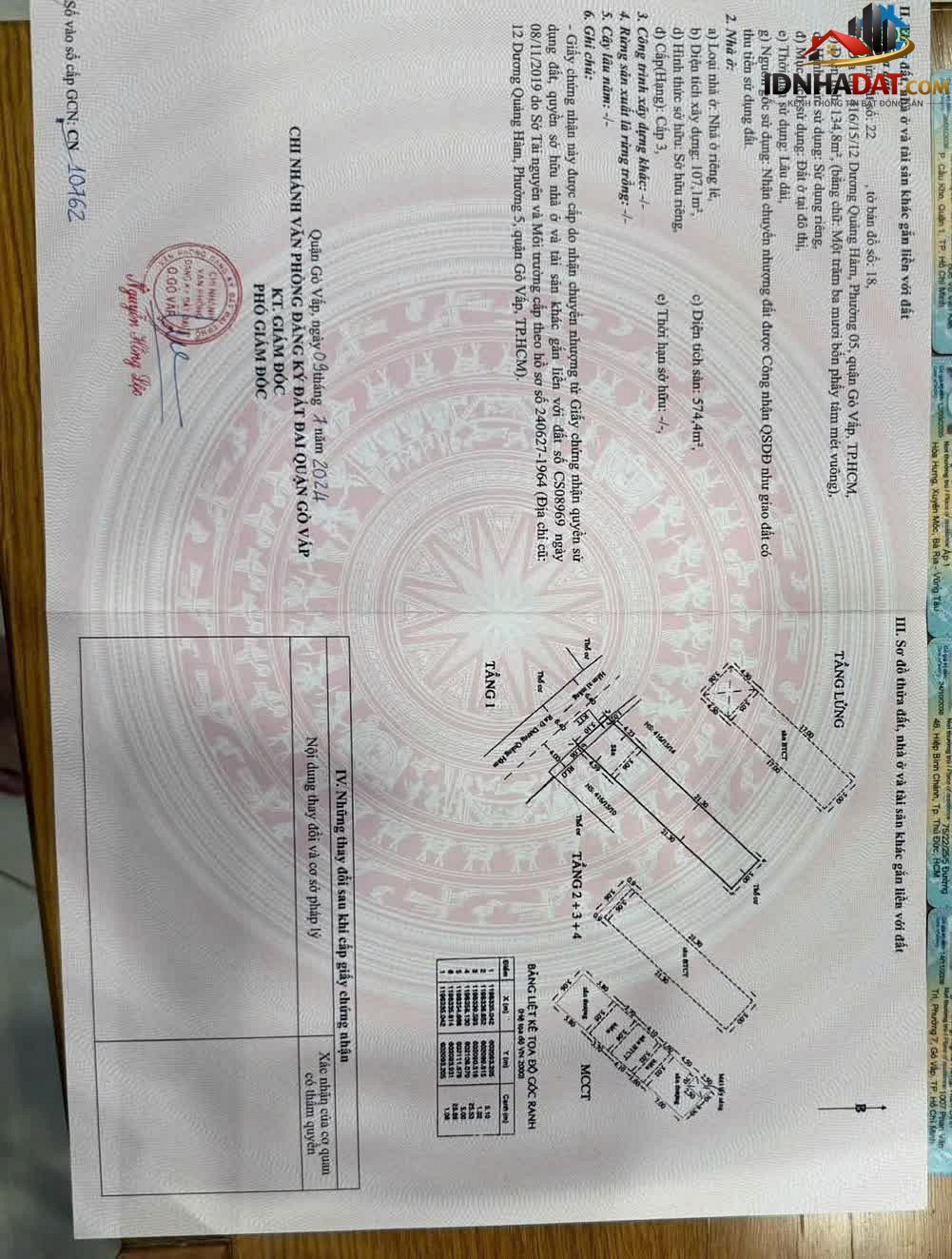 Bán nhà đất Đường Dương Quảng Hàm – Phường cũ 5 Quận Gò Vấp – Thành phố Hồ Chí Minh 134 m² 26 tỷ