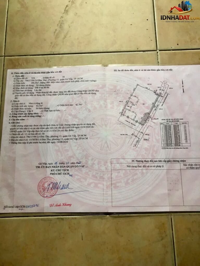 Bán nhà đất Đường Lê Đức Thọ – Phường cũ 15 Quận Gò Vấp – Thành phố Hồ Chí Minh 250 m² 15.9 tỷ