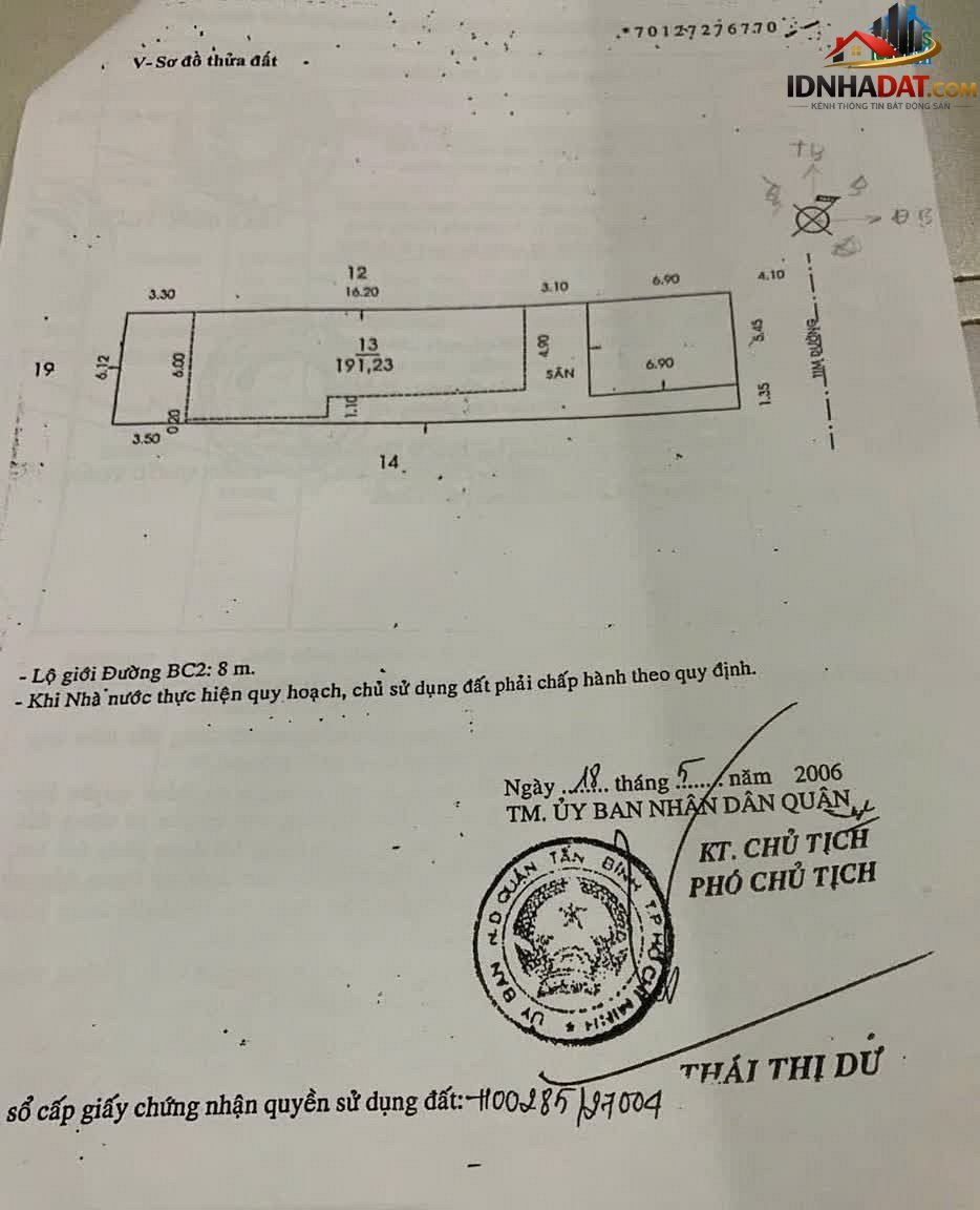 Bán nhà đất Đường Bàu Cát 2 – Phường cũ 14 Quận Tân Bình – Thành phố Hồ Chí Minh 191 m² 38 tỷ