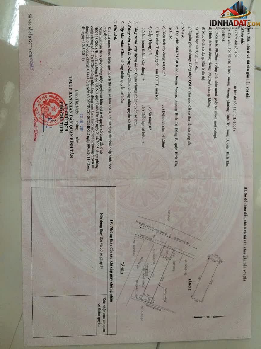 Bán nhà đất Đường Kinh Dương Vương – Phường cũ Bình Trị Đông B Quận Bình Tân – Thành phố Hồ Chí Minh 90 m² 7.9 tỷ