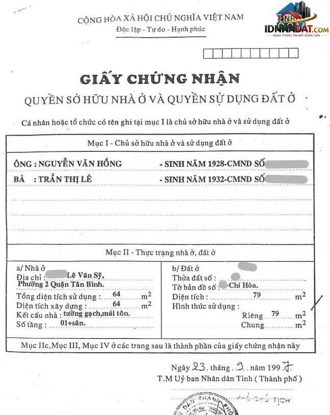 Bán nhà đất Đường Lê Văn Sỹ – Phường cũ Phường 1 Quận Tân Bình – Thành phố Hồ Chí Minh – Diện tích 79 m² – Giá 8 tỷ