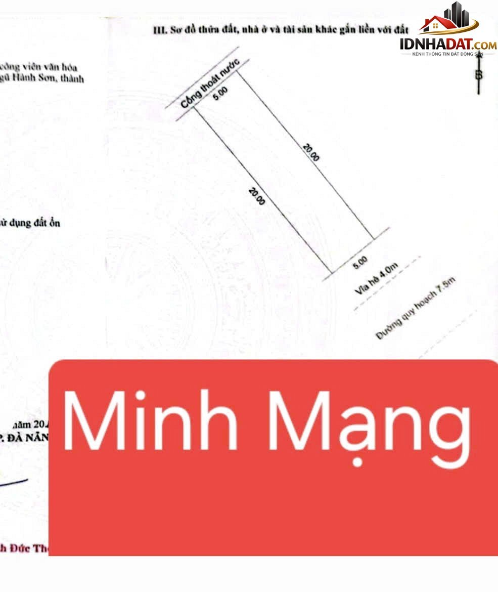 Mặt tiền 10,5m kinh doanh sầm uất – đường Minh Mạng – Phường cũ Hòa Quý Quận Ngũ Hành Sơn – Phường mới Hòa Quý – Thành phố Đà Nẵng 100m2 7.8 tỷ