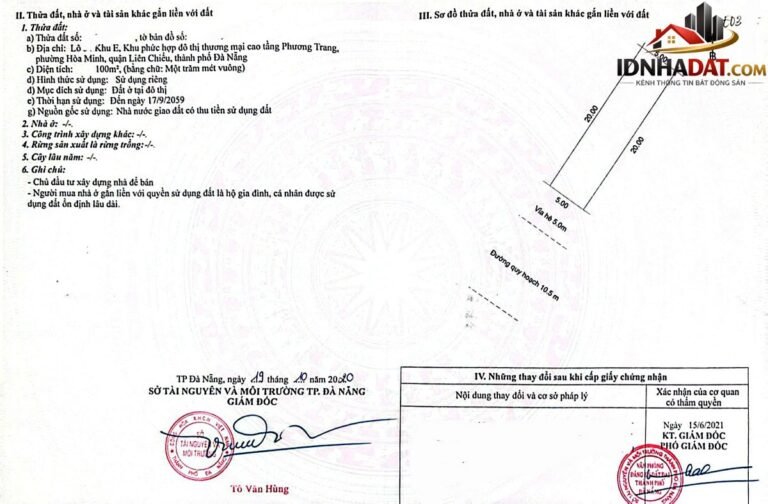 Bán đất đường Trần Triệu Luật – Phường cũ Hòa Minh Quận Liên Chiểu – Phường mới Hòa Khánh – Thành phố Đà Nẵng 100m2 7.79 tỷ