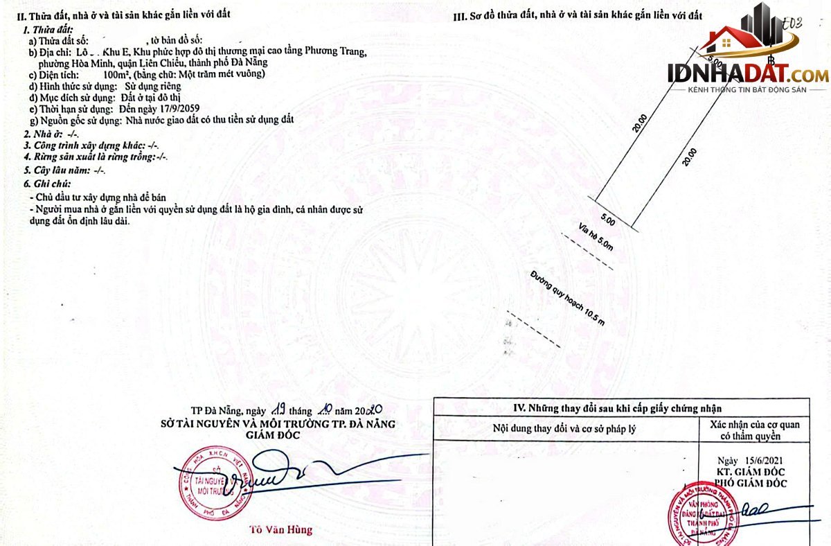 Bán đất đường Trần Triệu Luật – Phường cũ Hòa Minh Quận Liên Chiểu – Phường mới Hòa Khánh – Thành phố Đà Nẵng 100m2 7.79 tỷ