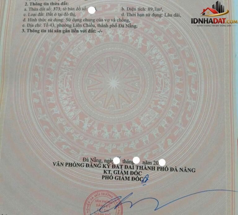 Bán đất kiệt ô tô k97 nguyễn lương bằng – gần trường đhbk Đường Nguyễn Lương Bằng – Phường cũ Hòa Khánh Bắc Quận Không xác định – Phường mới Hòa Khánh Bắc – Thành phố Đà Nẵng 90m2 3.5 tỷ