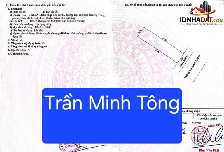 Bán đất mặt tiền đường trần minh tông – gần biển – Đường Trần Minh Tông – Phường cũ Hòa Minh Quận Liên Chiểu – Phường mới Hòa Minh – Thành phố Đà Nẵng 105m2 8250000000