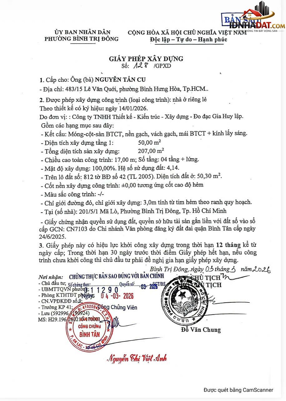 Chính chủ bán nhà 1 trệt 3 lầu Đường Mã Lò – Phường cũ Bình Trị Đông A Quận Bình Tân – Phường mới Bình Trị Đông – Thành phố Hồ Chí Minh diện tích 50m2 giá 6.8 tỷ