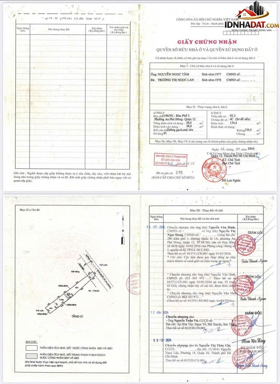 Bán nhà đất Đường Khu Phố 3 – Phường cũ An Phú Đông Quận 12 – Phường mới An Phú Đông – Thành phố Hồ Chí Minh 38m2 5.8 tỷ