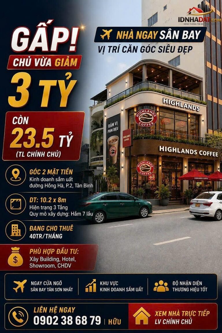 Bán nhà mặt tiền Đường Hồng Hà – Phường cũ 2 Quận Tân Bình – Phường mới Tân Sơn Hòa – Thành phố Hồ Chí Minh 80m2 23 tỷ