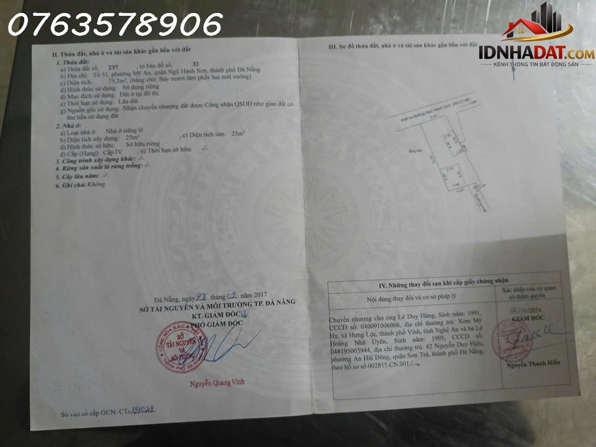 Bán nhà đất Đường Mỹ An – Phường cũ Mỹ An Quận Ngũ Hành Sơn – Phường mới Mỹ An – Thành phố Đà Nẵng 75.2m2 4.9 tỷ