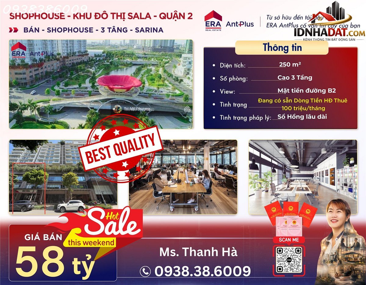 Shophouse – sarina – bán shop đang có sẵn dòng tiền hđ thuê 100 triệu/tháng – cao 3 tầng – 250m2 Bán nhà đất Đường B2 – Phường cũ An Lợi Đông – Quận 2 – Phường mới An Lợi Đông – Thành phố Hồ Chí Minh