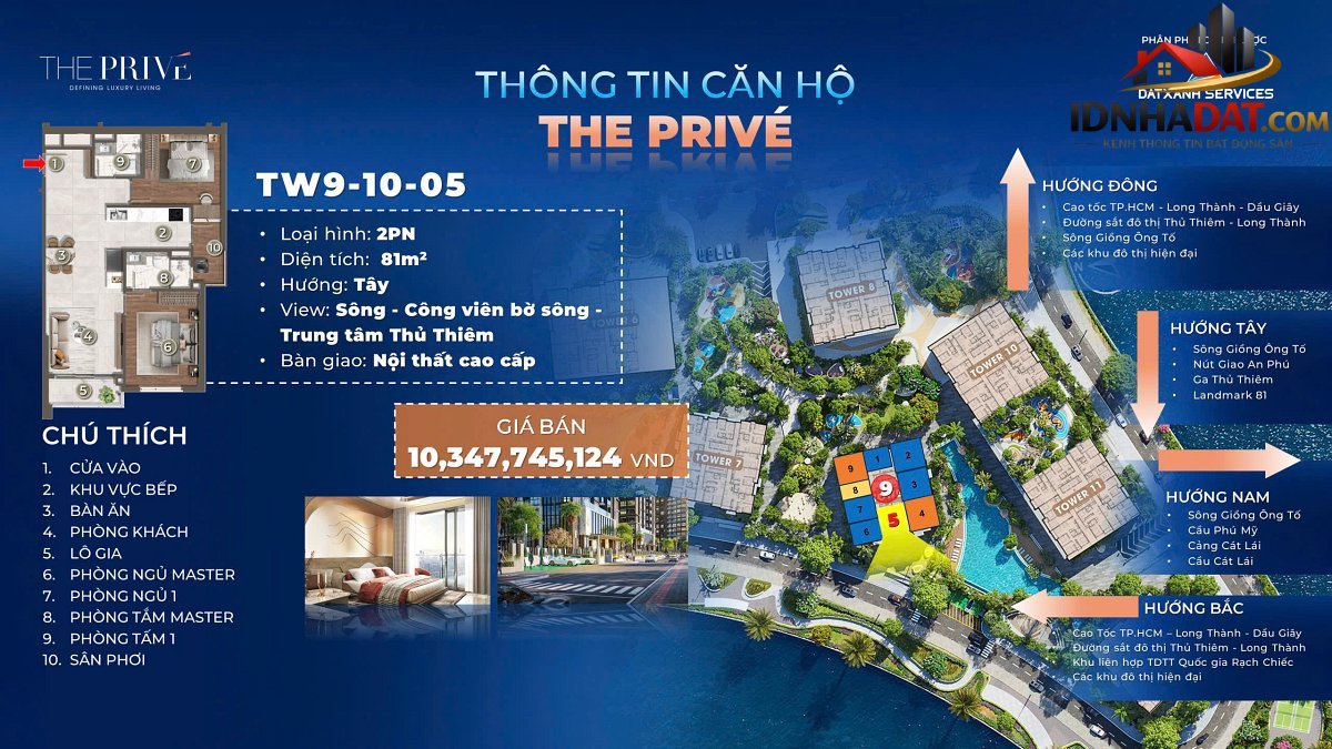 Bán căn hộ 2 pn dự án the prive trung tâm quận 2 view ba mặt giáp sông – Đường Song Hành – Phường cũ Bình Trưng Đông – Quận 2 – Thành phố Hồ Chí Minh – Diện tích 81m2 – Giá 10 tỷ