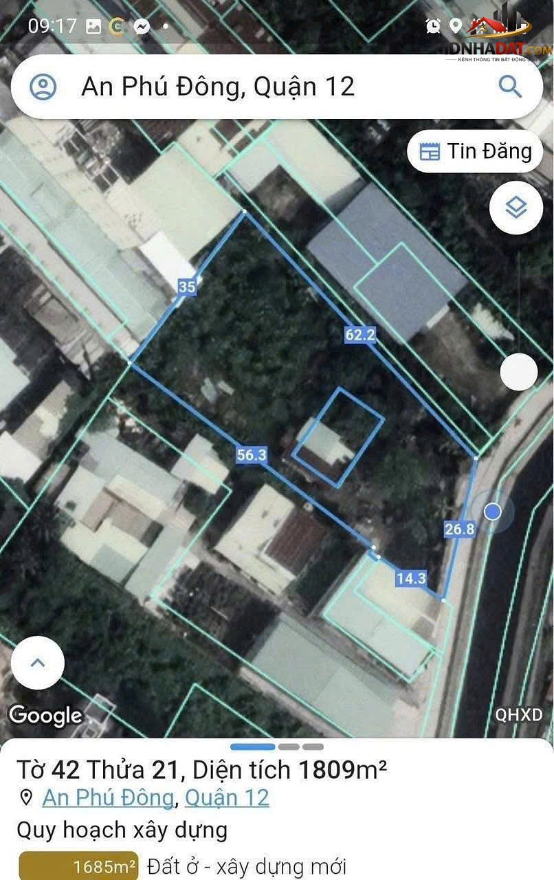 Siêu lô đất lớn mặt tiền rạch an phú đông 9, q12 2000m 65 tỷ – Bán nhà đất Đường An Phú Đông 9 – Phường cũ An Phú Đông Quận 12 – Phường mới An Phú Đông – Thành phố Hồ Chí Minh