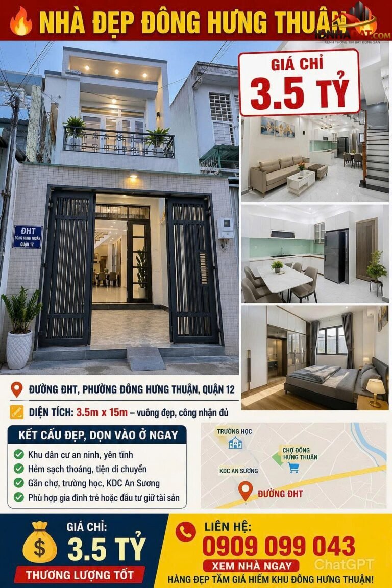 Nhà đẹp đông hưng thuận giá chỉ 3.5 tỷ Bán nhà đất Đường 30 – Phường cũ Đông Hưng Thuận – Quận 12 – Thành phố Hồ Chí Minh