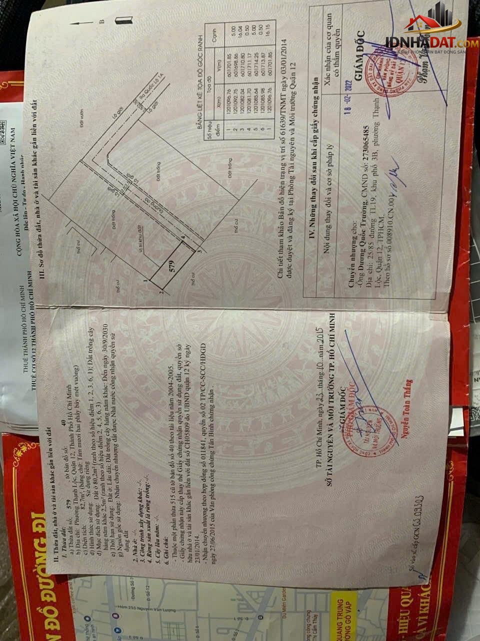 Gấp bán, đất chính chủ, hạ 300 triệu, dt 83m2, hẻm xe hơi 5m, giá chỉ 4,7 tỷ – Bán nhà đất Đường Thạnh Lộc 3 – Phường cũ An Phú Đông Quận 12 – Phường mới An Phú Đông – Thành phố Hồ Chí Minh